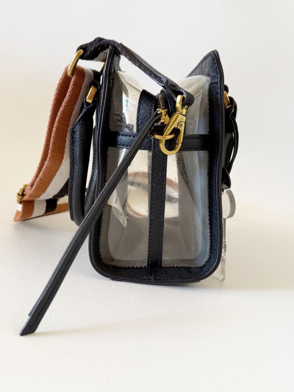 Fossil Hope Bag Leather Top-Handle Crossbody with Striped Strap Black Small - Picture 7 of 15